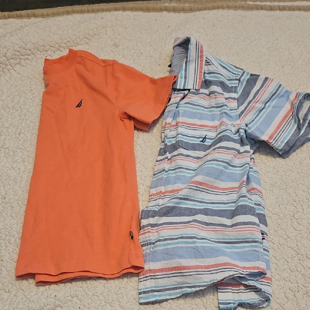 Nautica Kids Orange Tee and Striped Shirt Set